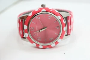 Womens Issac Mizrahi Pink Polka Dot Stretch Bracelet Watch New Battery - Picture 1 of 6