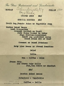 Vintage Menu Schuylerville New York 1932 The Glass Restaurant and Lodge - Picture 1 of 4