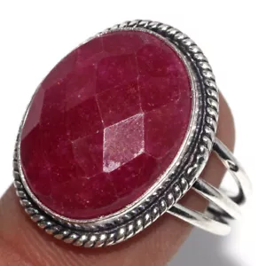 925 Silver Plated Simulated Ruby Ethnic Ring Handmade Jewelry Size Us 9 MJ - Picture 1 of 3