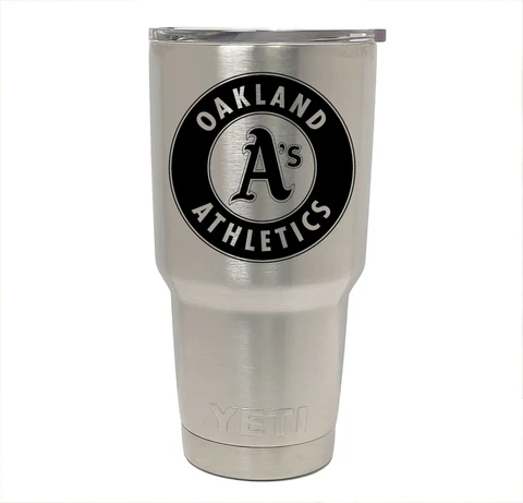 OAKLAND A's YETI Laser Engraved 20 or 30 oz. Stainless Steel Tumbler Cover