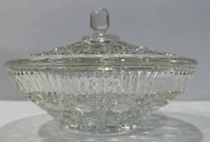 Indiana Glass Candy Dish Clear Windsor Button & Cane Pattern Covered Vtg. CHIP - Picture 1 of 14