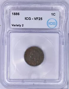 1886 Indian Cent 1c ICG VF25 - Variety 2 - Picture 1 of 4