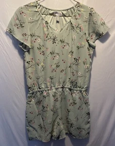 NEW- Children place Romper short sleeve shorts green floral elastic waistband - Picture 1 of 10