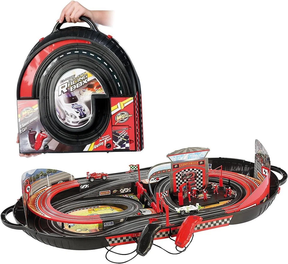 Playtastic NC-1870-919 Portable Rennbahn im Koffer Komplett-Set mit 2 Autos