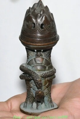 3.9" Old China Dynasty Pure Bronze Turtle Tortoise Boshan Incense Burner Censer - Image 1 of 4