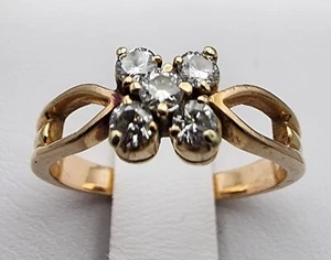 16k 667 Gold YG Antq .25 ctw VS H Cluster Mine Cut Diamond Sz 7.5 Ring Au 22146 - Picture 1 of 19
