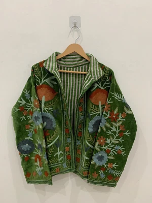 Handmade Velvet Vintage Suzani With Pocket Winter Short Jacket | Bomber Jacket - Image 1 of 4