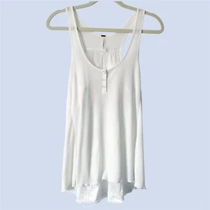 Free People White Ribbed Racer Back Distressed Lace Sleeveless M Boho Hippie - Picture 1 of 8