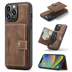 Fr iPhone 14 13 12 15 Pro Max Removable Leather Wallet Card Flip Stand Slim Case - Picture 1 of 43