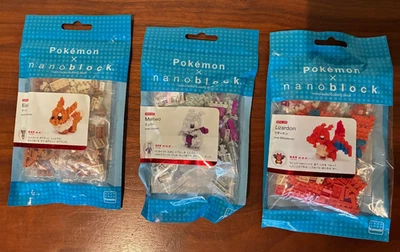 3 Unopened Pokemon Nanoblock Sets - Lizardon, Mewtwo, Eievui - Factory Sealed - Image 1 of 4