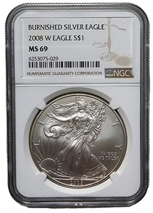 2008-W Burnished Silver Eagle $1 NGC MS69-Free USA Shipping - Picture 1 of 2