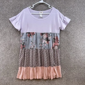 BiBi Women's Dress Size Large Multicolor Short Sleeve Floral Pleated Pullover - Picture 1 of 9