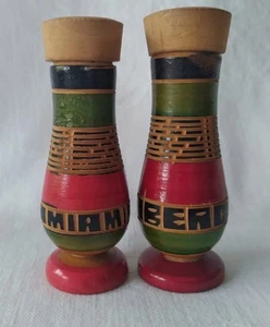 Vintage legno souvenir Miami Beach Florida sale pepe shaker colore brillante Messico - Foto 1 di 10