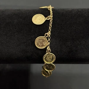Michael Anthony 14k Gold Elizabeth Leopold Maximiliano Coin Bracelet Italy 8” - Picture 1 of 7