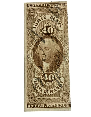 US Revenue Stamp R53a Inland Exchange 40 Cnt Imperf Cancel 1864 Washington - Image 1 of 4