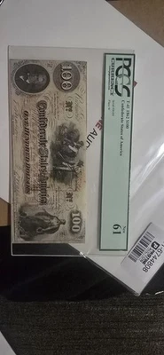 1862 Confederate 100 Dollar Note T-41 Grade 61 - Image 1 of 3