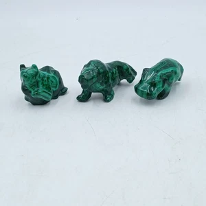 Three Small Hand Carved Malachite Animal Figurines All Damaged Beautiful Green - Picture 1 of 19