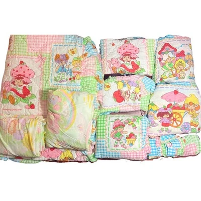 Vintage 1980s Strawberry Shortcake FULL Size Bedding Set 10 Piece Ruffled RARE! - Image 1 of 4