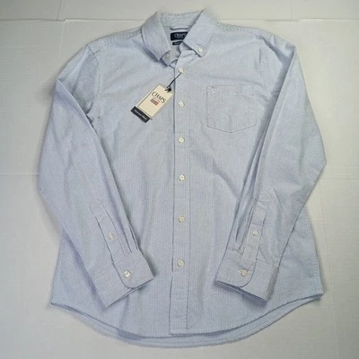 Chaps Seacoast Wash Oxford Woven Shirt Men's M Medium Oxford Blue White Striped - Image 1 of 4