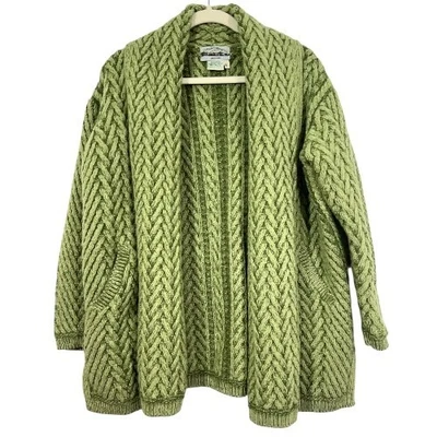 Aran Crafts Open Front Merino Wool Cardigan Sweater Green Size XL Pre-Loved - Image 1 of 4