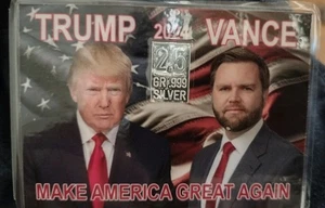 Nice Custom "2024 Trump & Vance MAGA" Trading Card w/ 2.5 Gr 999 Pure Silver Bar - Picture 1 of 3