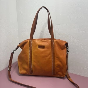 Old Trend Modern Vintage Caramel Orange Boho Leather Large Carryall Tote Bag - Picture 1 of 14