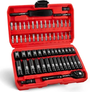 1/4" Drive Socket Wrench Set 63PCS Metric Deep Shallow 6 Point Ratchet CR-V - Picture 1 of 12