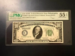 1928-B $10 FRN Philadelphia Fr. 2002-Gdgs PMG 55 EPQ Serial C15987127A Gold Note - Picture 1 of 6