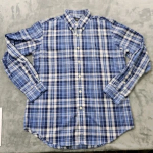 Ralph Lauren Shirt Mens M Blue Plaid Long Sleeve Button Down Vintage Dress Shirt - Picture 1 of 11