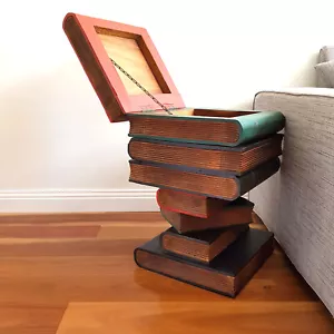 Solid Timber Corner Side Table Book Stack Plant Stand with Storage Compartment - Picture 1 of 8