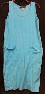 Vtg 1980s Alain Manoukian Dress Women Tank Summer Ribbed Cotton Pockets France - Picture 1 of 7