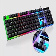 Keyboard Mouse Set LED Rainbow Color Backlight Gaming Game USB Wired Keyboard 