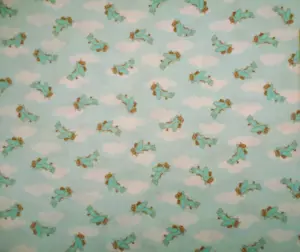 30s Reproduction Fabric 1 Yard Aqua Airplanes White Clouds Premium Cotton Vtg - Picture 1 of 2