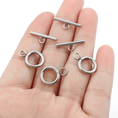 5Sets Stainless Steel T bar Toggle Hook Clasps Connectors DIY Jewellery Findings - Image 1 of 4
