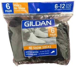 Gildan Mens No Show Socks, Black Shoe Size 6-12 Moisture Wicking - Picture 1 of 5