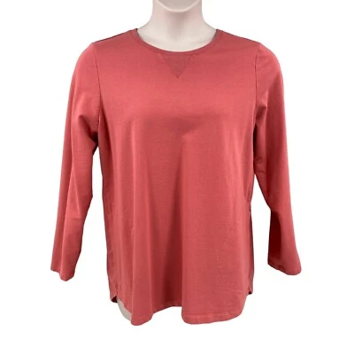 D & Co Womens Sweatshirt Size Large Salmon Side Pockets Crew Neck Hi Low Active - Image 1 of 4