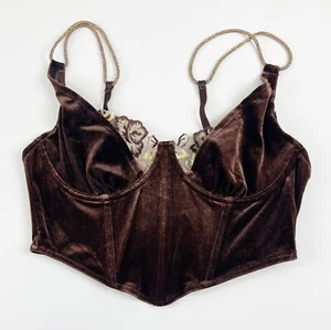 Dreamgirl Espresso Bra Top Womens Medium Brown Velvet Lace Rhinestones NWT NEW - Picture 1 of 11