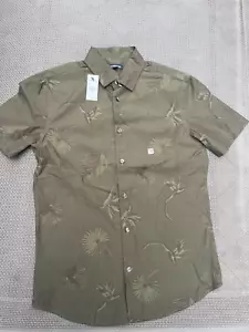NEW Express GREEN Button Up Shirt Leaf Print 100% cotton Short Sleeve Hawaiian - Picture 1 of 5