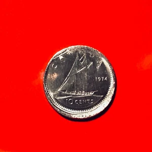 1974 Canada Dime Ten(10) Cents Off-Center Mint Error Flaw Fault Off Struck - Bild 1 von 5