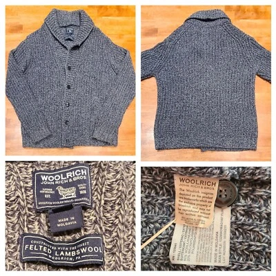 Cárdigan Suéter Woolrich Fieltro Lana de Cordero Mantón Cuello Gris/Blanco, Para Hombre Talla S Foto 1 de 4