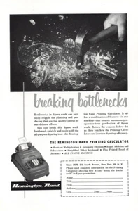1952 Remington Rand Printing Calculator: Breaking Bottlenecks Vintage Print Ad - Picture 1 of 1