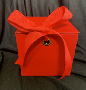 Red Valentines / Holiday Sturdy Gift Box W/ Ribbon 4x4x4 Hallmark Grommet Hinged