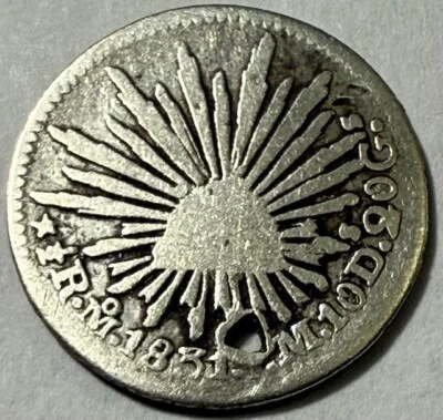 MEXICO Republic - Silver 1/2 Real - 1831 Mo. J.M. - Km-372.8 - Holed - KEY DATE! - Image 1 of 2