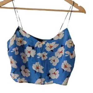 Topshop 100% Silk Blue Casual Ditsy Floral Print Crop Cami Top - Picture 1 of 5