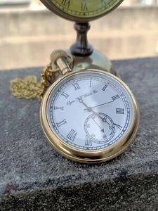 Vintage Antique Engraved Brass Pocket watch W/ Chain HalloweenGift for him - Picture 1 of 8