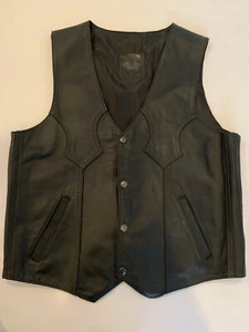 Moda En Piel Mens Cowboy/Biker Style Black Leather Vest Size 42 Made In Mexico - Picture 1 of 9