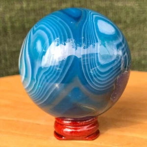 280G NRare Blue Agate Geode Bsll Quartz Crystal Sphere Mineral Specimen Healing - Picture 1 of 19