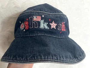 Osh Kosh 12M-24M BLUE DENIM BUCKET HAT Red & White PATRIOTIC Embroidery - Picture 1 of 9