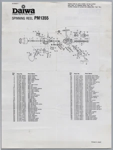 Daiwa PM 1355 Spinnrolle Angelrolle Ersatzteilliste - Bild 1 von 2
