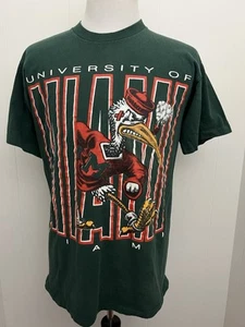 Vintage University of Miami Hurricanes Maskottchen T-Shirt 90er grün DBL-Druck Herren Large lesen - Bild 1 von 18